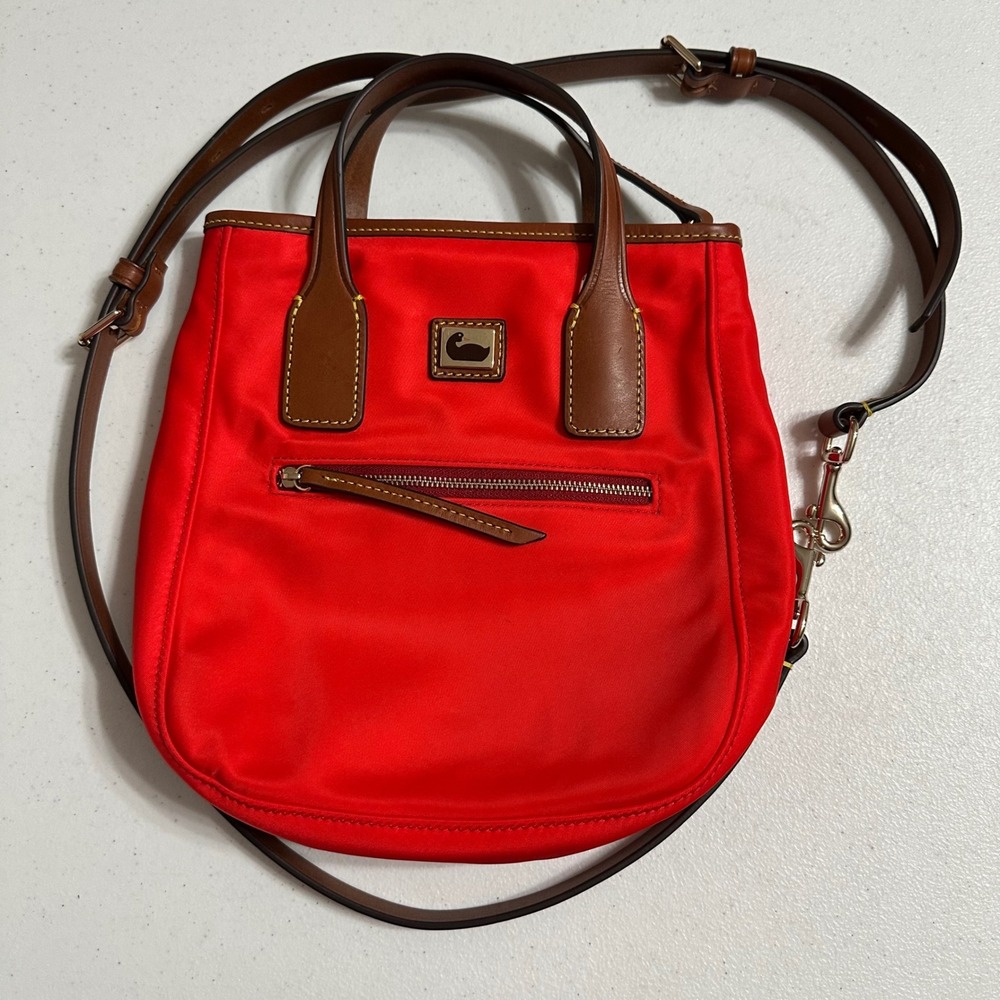Dooney & Bourke Small Handle Tote Red Nylon Leather Crossbody Bag BCAMD1868 VTG
